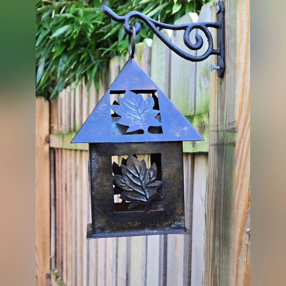 Decorative Metal Lantern with Leaf Design